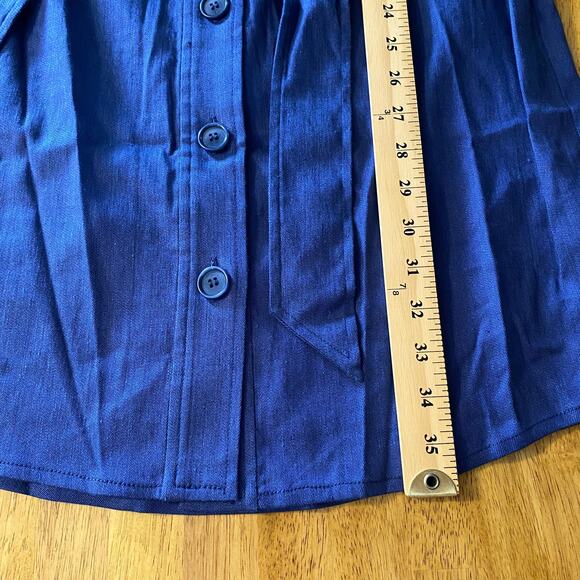 Trina Turk Blue Linen Blend Button Front Belted Tie Waist Mini Dress Womens - Picture 11 of 11